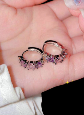 璀璨粉爱心宝石项链 设计师镀18K金葡萄紫心型锆石翅膀猫眼石项链