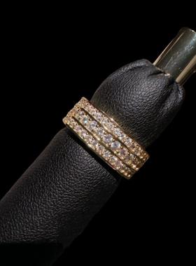 意大利奢华拉丝蝴蝶宝石戒指 Vintage 满天星排列锆石戒指百搭