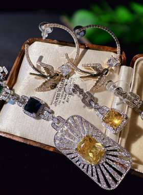 金丝雀碧玺长宝石链条项链 富丽堂皇 镀18K金 暮光黄链条锆石耳环