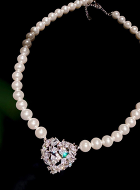 珠宝 鸽血红宝石爱心珍珠项链 高定珠宝桃红热恋闪钻爱心耳环套装