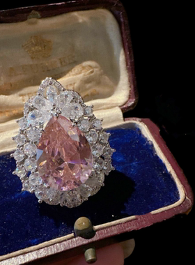 帕帕拉恰锦囊宝石项链 古董感 镀18K金 芭比粉大克拉水滴锆石戒指