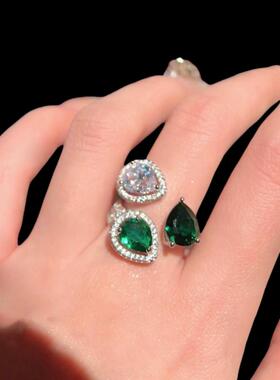 意大利奢华祖母绿马蹄莲宝石项链 Vintage孔雀绿花苞锆石耳环百搭