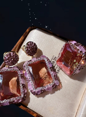 玛格丽特 焦糖宝石耳环 富婆的快乐 镀18K金 锦囊大克拉锆石戒指