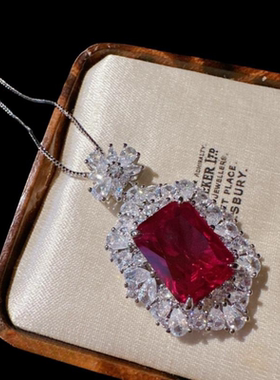 大马士革玫瑰皇冠宝石戒指 古董感 镀18K金 贵妇洋红方糖锆石项链