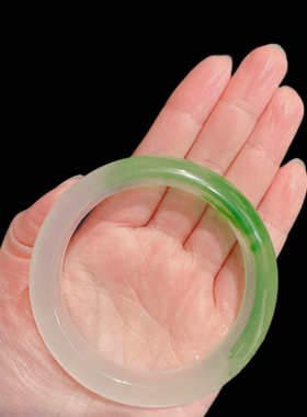 古巴比伦祖母绿 冰种飘花手镯 vintage 鸢尾粉紫玉髓手镯 中古