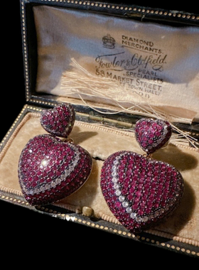 玛格丽特爱心宝石项链 富婆的快乐 镀18K金 胭脂红爱心锆石耳环