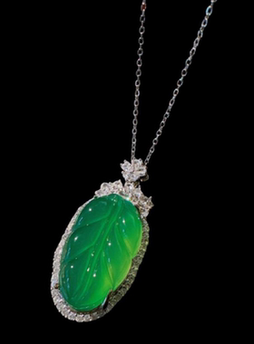 珠宝巴西绿玉髓玛瑙蛋面手表腕带手链 新中式 绿玉髓树叶项链百搭