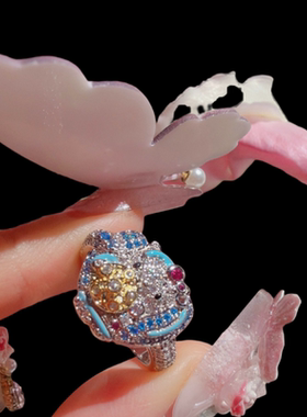 珠宝 花珀黛蓝粉钻蝴蝶宝石戒指 宴会高定 松蓝麦穗大克拉戒指