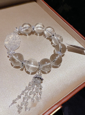 珠宝喜马拉雅雪山白狐天然白水晶串珠手链 新中式 紫玉髓锆石手镯