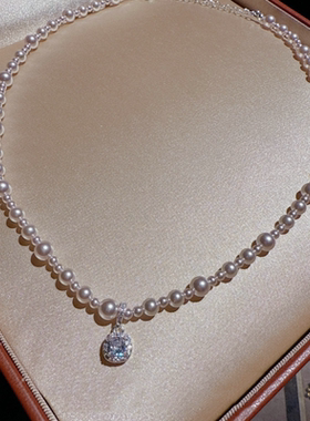 珠宝 星云雨滴宝石珍珠项链 婚礼宴会 澳白色气泡方糖贝珠锁骨链