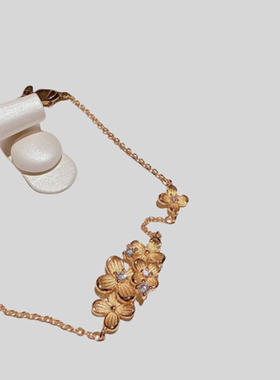 古法花丝点钻桂花花瓣宝石项链 新中式 金桂花朵手链 耳环套装