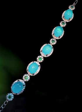 珠宝 高冰马料绿玉髓玛瑙鸽子蛋手表腕带手链 翡翠色蛋形花朵手链