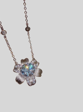 很好搭配 复古拉丝花朵宝石项链 晚宴高定 富贵花闪钻耳环 套装