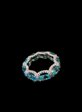 马达加斯加蓝雪花宝石戒指 星河璀璨镀18K金冰糖几何锆石戒指叠戴