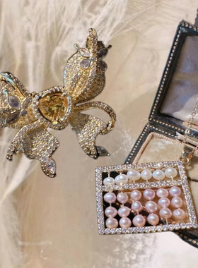 金丝雀碧玺色蝴蝶宝石戒指 古董感 镀18K金 淡水珍珠算盘锆石项链