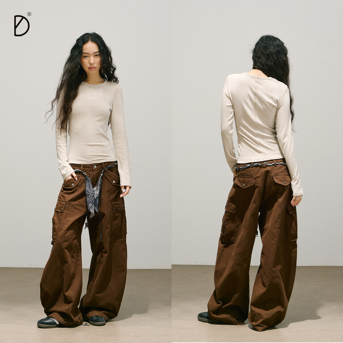 SMILE DDD美式腰果花系带工装裤女弯刀多口袋解构秋冬降落伞裤,淘宝优惠券,粉丝福利购,淘宝优惠卷