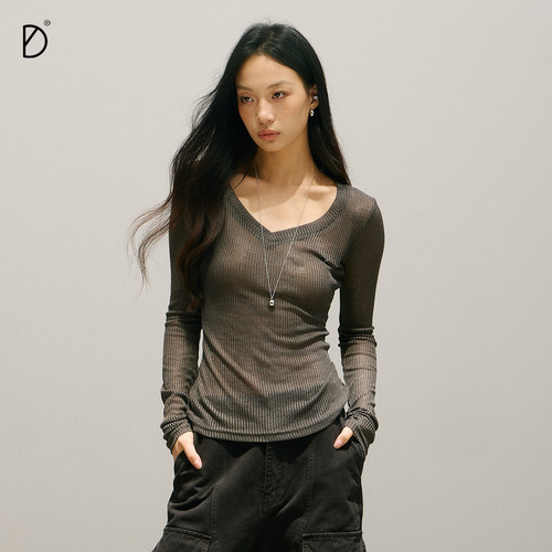 SMILE DDD修身罩衫美式辣妹慵懒网纱透视长袖跳舞爵士薄纱上衣 - 图3