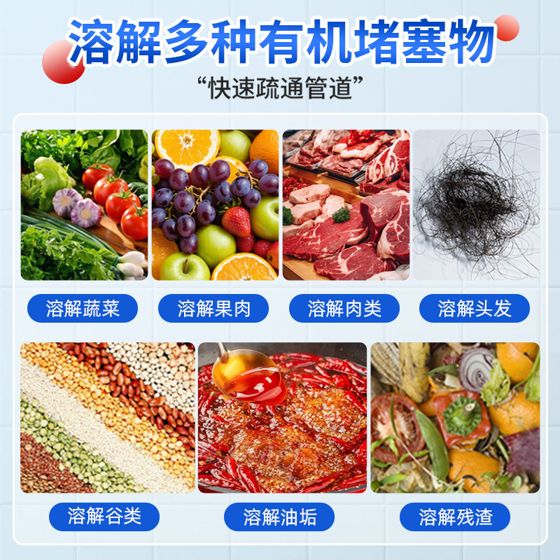 兔力管道疏通剂厨房油污通下水道马桶除臭地漏堵塞溶解粉强力神器