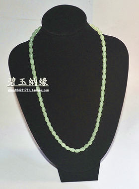 天然白玉浅绿色椭圆米珠杂石项链