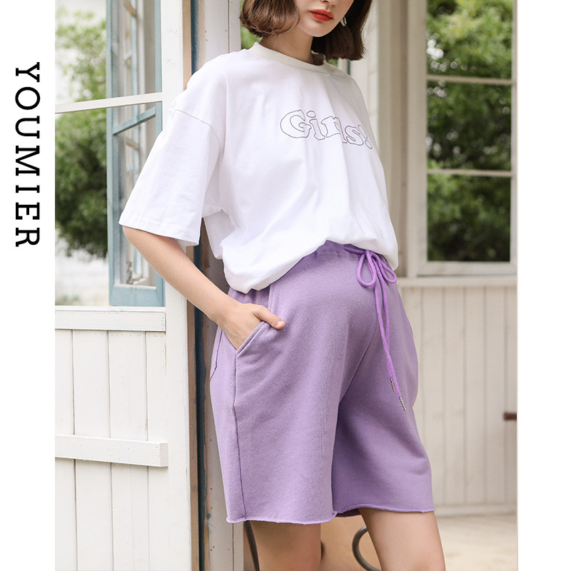 优密儿孕妇装夏季外穿孕妇运动短裤 筝华母婴孕妇直筒裤