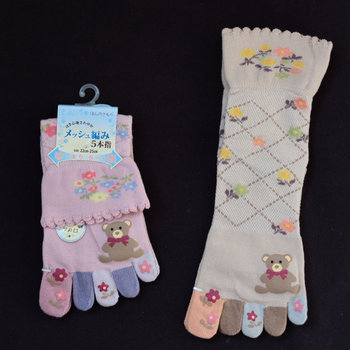 ການຄ້າຕ່າງປະເທດຍີ່ປຸ່ນ summer mesh loose mouth five-toe socks for women pure cotton thin-mid-tube pregnancy women ruffled breathable toe socks