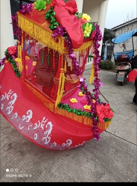 新款旱船儿童花轿道具彩船花船采莲船花轿旱船道具毛驴花轿旱船轿