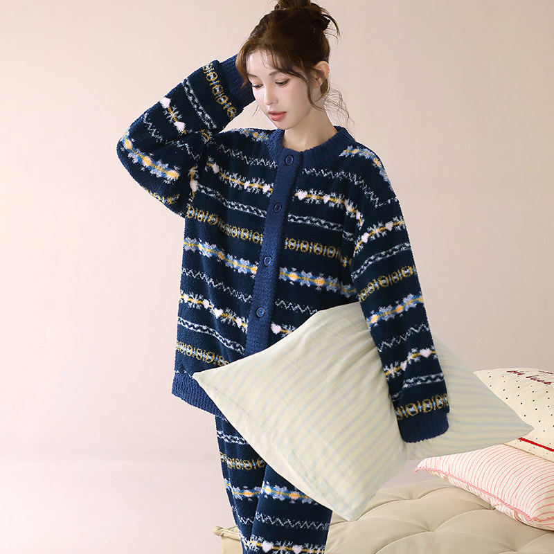 复古提花高密暖绒秋冬天可外穿法兰绒家居服宽松保暖睡衣女套装,淘宝优惠券,粉丝福利购,淘宝优惠卷