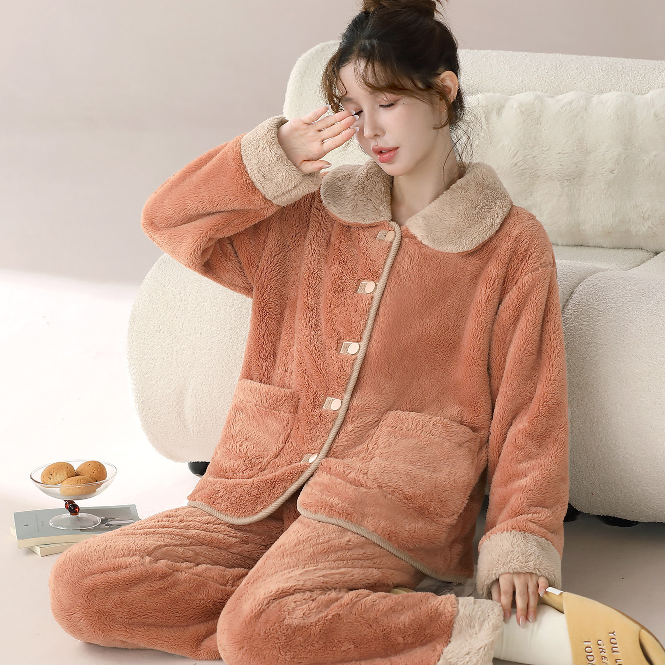 秋冬可外穿保暖雪花绒轻奢极简睡衣柔软舒适法兰绒家居服女新款,淘宝优惠券,粉丝福利购,淘宝优惠卷