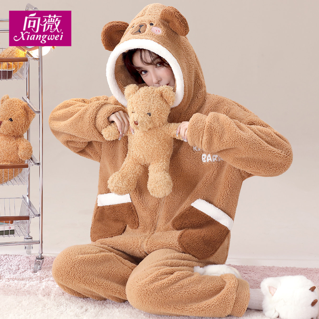 秋冬天暖绒可外穿家居服法兰绒连帽可爱宽松大码毛绒卡通睡衣女士,淘宝优惠券,粉丝福利购,淘宝优惠卷