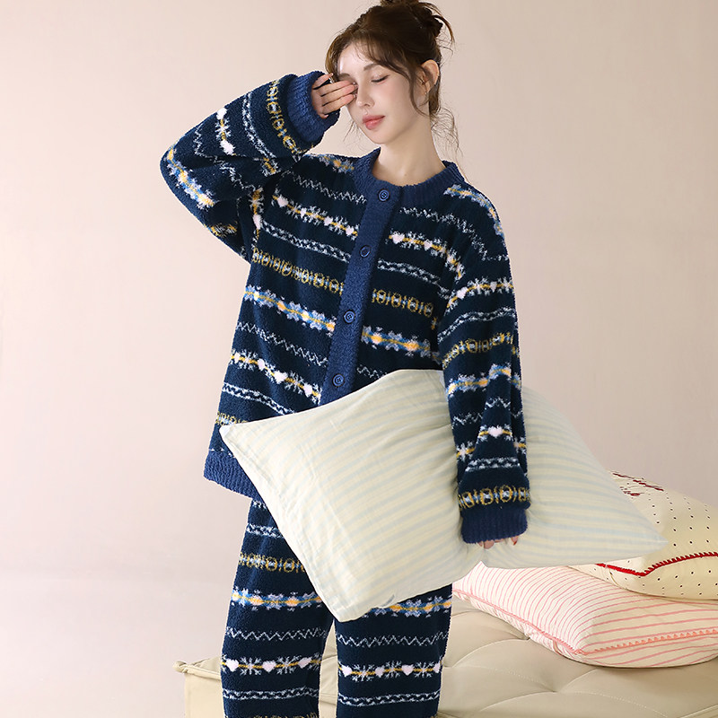 复古提花高密暖绒秋冬天可外穿法兰绒家居服宽松保暖睡衣女套装,淘宝优惠券,粉丝福利购,淘宝优惠卷