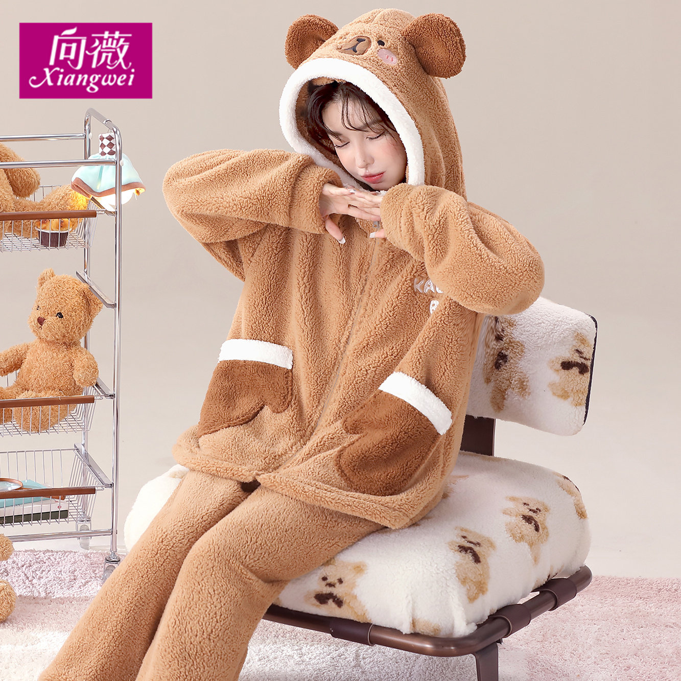 秋冬天暖绒可外穿家居服法兰绒连帽可爱宽松大码毛绒卡通睡衣女士,淘宝优惠券,粉丝福利购,淘宝优惠卷
