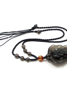 天然冰种黑曜石一夜暴富貔貅吊坠