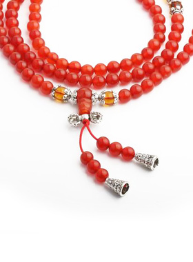 天然红玛瑙多层佛珠手链