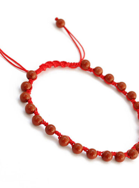 泗滨红砭石手链 天然富贵红砭石手编红绳手链 男女款