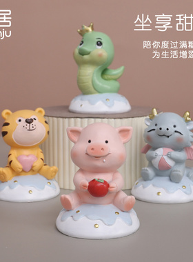 卡通风牛年客厅玄关汽车小摆件