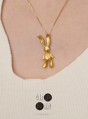 仙语仙寻可动兔项链18k吊坠 足金吊坠男女款