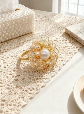 设计感重工淡水珍珠鸟巢戒指女时尚2025年新款指环开口戒