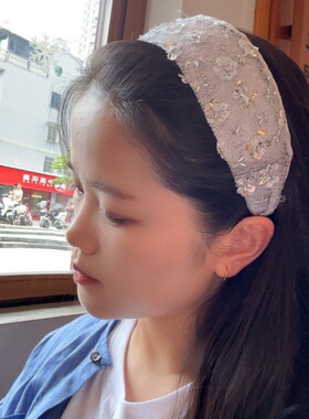 银网碎霜宽边发箍韩版清冷ins灰色亮片压发发卡发饰包脸小头箍女
