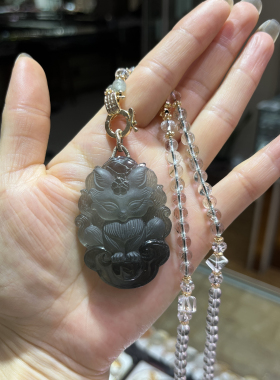 天然水晶蓝兔毛九尾灵狐吊坠项链如意九尾狐颜色鲜艳亮丽雕刻精致