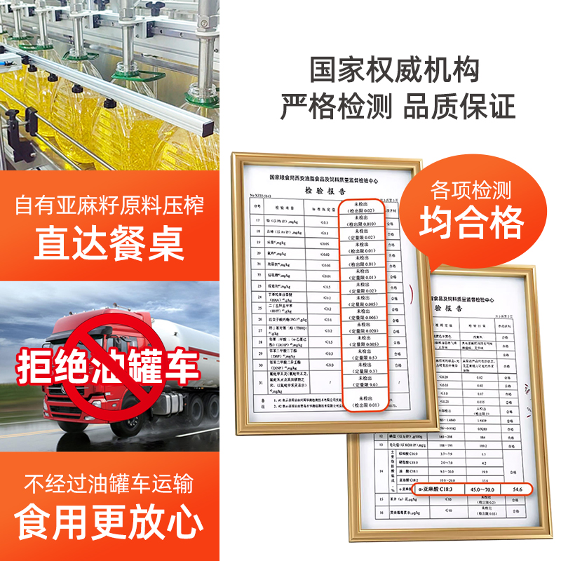 红井源一级亚麻籽油2.456Lx3组合装食用油绿色食品补充α-亚麻酸