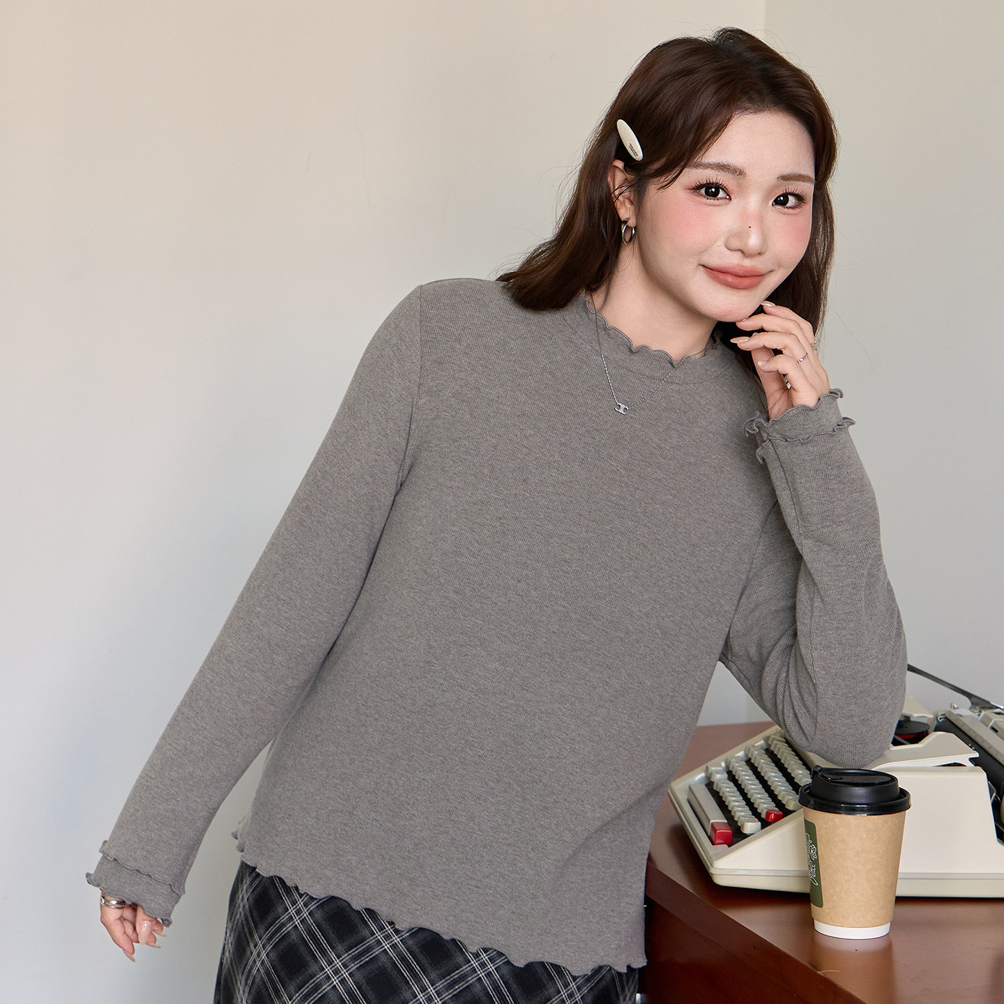 胖mm木耳边针织衫2025秋冬新款大码女装200斤显瘦内搭打底T恤上衣,淘宝优惠券,粉丝福利购,淘宝优惠卷