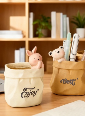 可爱卡通动物桌面收纳桶摆件