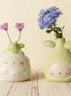 可爱卡通动物造型花瓶装饰摆件
