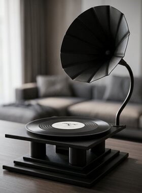 现代轻奢黑色留声机造型摆件