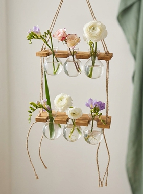 仙女风木质玻璃吊挂花瓶套装