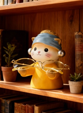 可爱猫咪眼镜架桌面收纳摆件