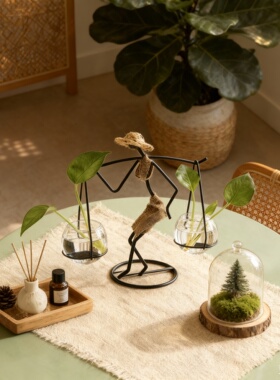 中古风创意铁艺人水培植物支架