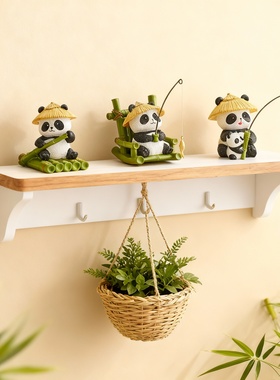 可爱熊猫木质置物架壁挂式装饰