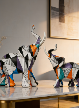 中古风北欧抽象艺术大象摆件客厅