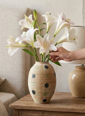 米色黑点纹理花瓶摆件极简风